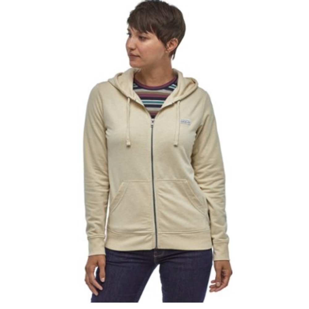 Patagonia Ahnya beige pastel Organic Cotton full-zip hoodie in medium